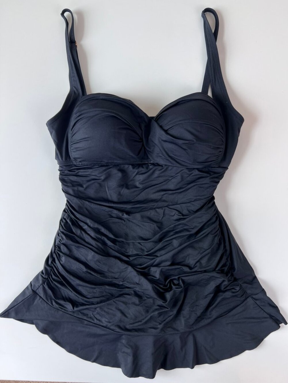La Blanca Black Ruched One Piece Swimsuit Dress size 12